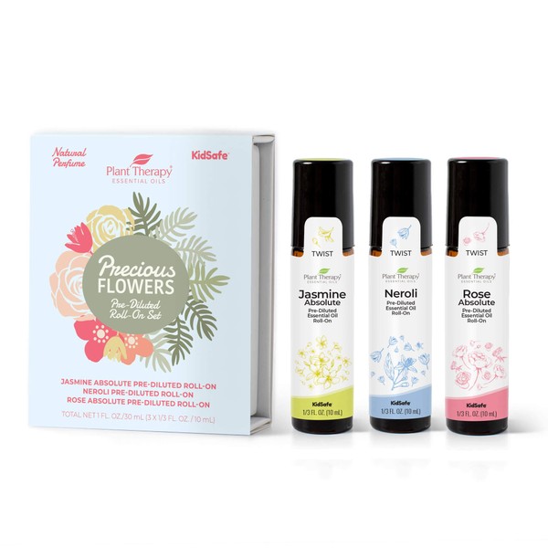 Plant Therapy Precious Flowers Perfume Essential Oil Set, 3 Oils (10 mL Each) 100% Pure, Pre-Diluted Roll-On's, Therapeutic Grade