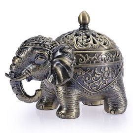 SUMNACON Zinc Alloy Incense Burner with Lid Incense Holder Incense Bowl Incense Bowl Incense Container Home Decoration for Bedroom Yoga Living Room Gift (Elephant Shape Ore Colour)