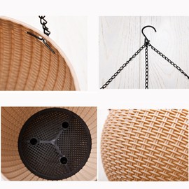 Hanging Basket Rattan Plastic Flower Pot Round Resin Garden Hanging Planter for Indoor Outdoor Plants 2 Pack Mulberry