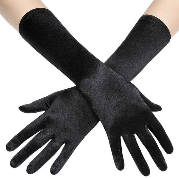 BABEYOND Long Opera Party 20s Satin Gloves Stretchy Adult Size Elbow Length 15 Inches