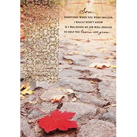 Textured Red Leaf on Stone Walkway with Gold Foil: Son - Designer Greetings Religious Birthday Card