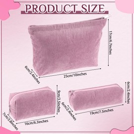 Huhumy Huhumy 3 Pcs Makeup Bag Set Corduroy Cosmetic Pouch for Women Aesthetic Smile Travel Toiletry Bag Cute Purse Pouch Pencil Case Makeup Brushes Storage Organizer with Zipper(Rose Pink,Solid Style)