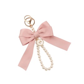 COLORFUL BLING Bow Keychain Bowknot Pearl Chain Wristlet Keyring Cute Wrist Lanyard Accessories for Purse Bags-pink