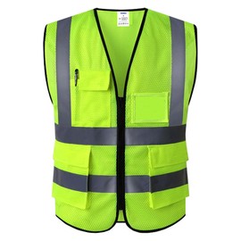 Senmura High Visibility Reflective Safety Vest with Pockets for Men Women (Yellow Mesh, X-Large)