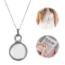 Magnifying Glass Necklace Magnifying Glass Necklace Neck Loupe, Mobile Loupe, Neck Hanging Newspaper, Reading, Nature Observation Necklace, For Women Outing, Portable Magnifying Glass Gift, Silver