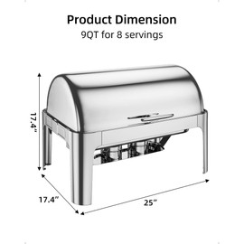 Garvee Rectangular Roll Top Chafing Dish Buffet Set, 9QT Stainless Steel Chafing Dish Set Equipped with 1 Full Size Pan+2 Half Sized Pans, Catering Warmer Server Water Pan Stand Fuel Holder Clip