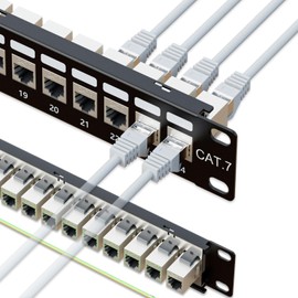 iwillink 10Gbps Cat7 RJ45 Through Coupler 1U Shielded 24-Port Patch Panel STP 19-Inch Without Back Bar, Wallmount or Rackmount, Compatible with Cat5e, Cat6, Cat6A, Cat7 Cabling