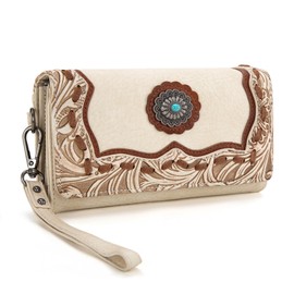 Trinity Ranch Wristlet Wallets for Women Western Wristlet Purse with Detachable Floral Tooled Concho Collection