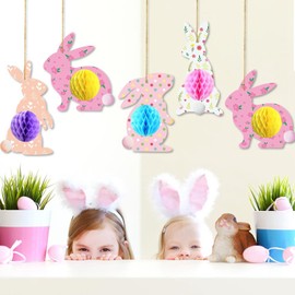 Easter Bunny Hanging Decorations - 8 Packs, 3D Bunny Hanging Easter Centerpieces | Spring Easter Party Decorations | Easter Office Classroom Decorations