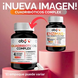 Enzimas Digestivas + Probioticos + Prebioticos + Postbioticos | Quadribioticos Complex 4 En 1 Vegano Suplemento Alimenticio Premium | Oby Vitaminas Mujer y Hombre 60 Capsulas
