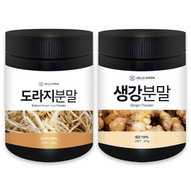 헬로우그린 국산 도라지분말 200g+생강가루 200g(통) 원물100% 건강차세트 환절기 목관리 도라지생강차 Hello Green Domestic Doraji Powder 200g + Ginger Powder 200g (Whole) 100% Natural Health Tea Set for Seasonal Change and Throat Care Doraji Ginger Tea