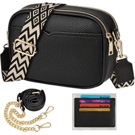TEUEN Women's Leather Shoulder Bag, Small Crossbody Bag, Elegant Shoulder Bag, Black+Style A, Minimal