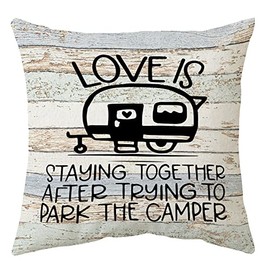 Sidhua Love Camper Themed Pillowcase Decorations for Home, Love is Staying Together After Parking The Camper Throw Pillow Cover 18”x18”, Valentine’s Day Gifts, Wedding