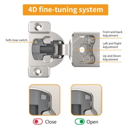 Chibery 4 Pack 1/2" 4D Concealed Hinges for Face Frame Door, Soft Close On/Off Switch, Self Closing, 105° Open Angle Concealed Stainless Steel Hinges for Framed Cabinet, Satin Nickel