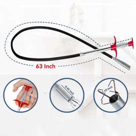 New 61" Drain Snake Hair Drain Clog Remover Tool with 4 Claws Bendable Hose - Flexible Grabber Claw Pick Up Reacher Tool for Clogged Drains Opener Cleaning