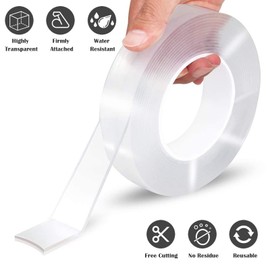 Lawen Creative Washable Nano Tape, Clear Non-Marking, Double-Sided Tape, 3 Rolls with 1.2, 3 cm Width and 2 mm Thickness, Total 9 m Length