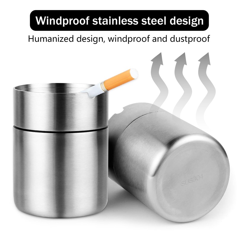 Outdoor Ashtray with Lid, Stainless Steel Ashtray for Car, Garden,