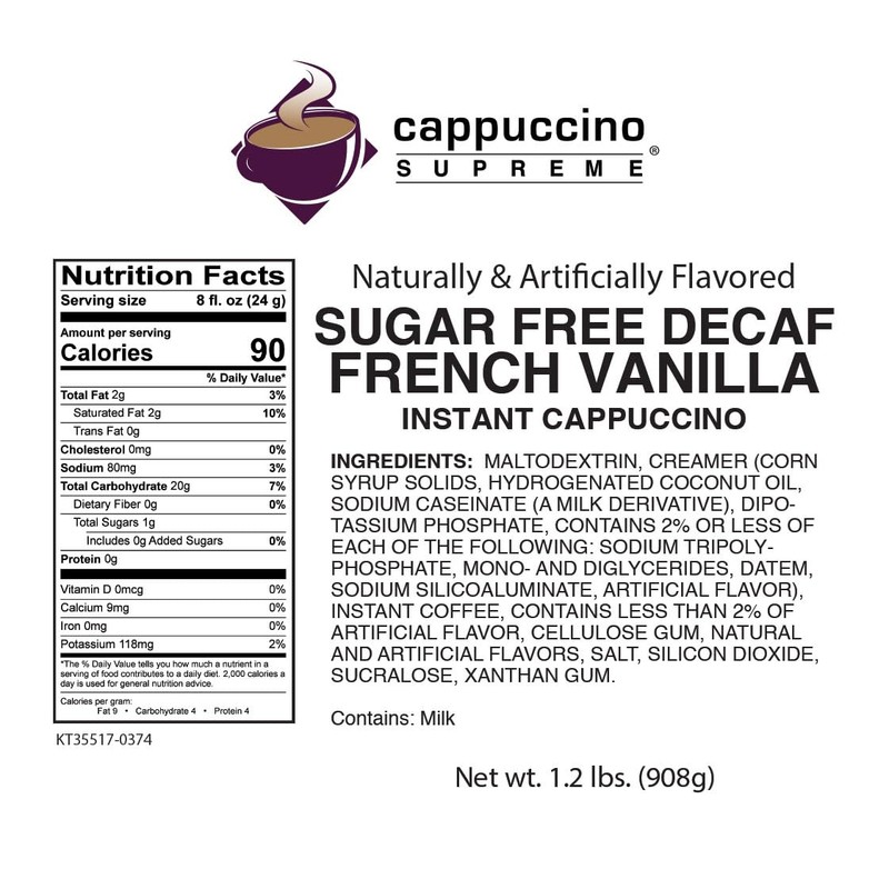 Cappuccino Supreme 1.2 lb bag Sugar Free Decaf French Vanilla