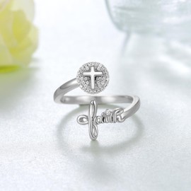 SVODEA Faith Rings for Women 925 Sterling Silver Faith Cross Spinner Rings Christian Inspirational Jewelry Gifts for Women