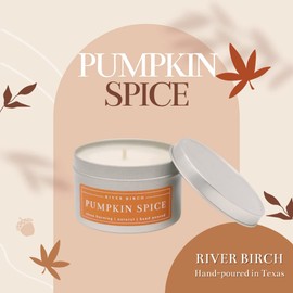 River Birch Candles Pumpkin Spice Scented Candle | Premium, All-Natural, Non-Toxic, Soy Candles | 8 oz. Silver Tin Travel Candle | Cozy Relaxing Gifts for Home