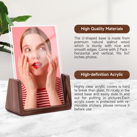 Komimaci 4x6 picture frames, Solid Rustic Wooden Photo Frames with Walnut Wood Base and High Definition Acrylic Glass Covers - for Tabletop or Desktop Display (4x6 inch, Vertical)