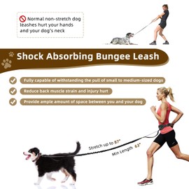 KEEWEI KEEWEI Hands Free Dog Leash with Zipper Pouch, Dual Padded Handle Dog Waist Belt, Retractable Bungee Leash with Reflective Stictches for Small & Medium Dog Running Walking Jogging Training, Black