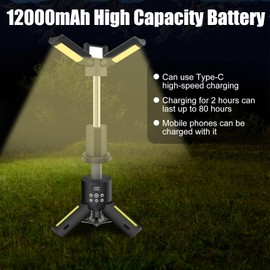 OBEST 12000 mAh LED Multifunctional Magnetic Camping Lantern, Construction Site Lighting Wireless, Dimmable Tent Lamp, Portable Power Supply with SOS Auxiliary Signal and Power Indicator