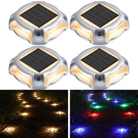 AGPTEK Metal Multi-Colors in 1 Solar Driveway Lights Outdoor 4 Pack, Aluminum RGB Deck Dock Marine LED Solar Powered Waterproof Decorative Marker Security Light for Garden, Yard, Step, Sidewalk, Path