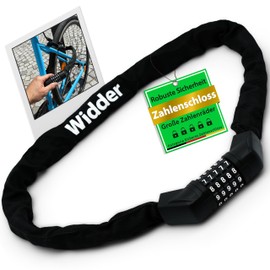 WIDDER Bicycle Lock with Combination Code [Extra Large Number Wheels, 5 Numbers] - Only 850 g Combination Lock - Bicycle Chain Lock High Security - E Scooter Lock E-Bike & for Children with Number