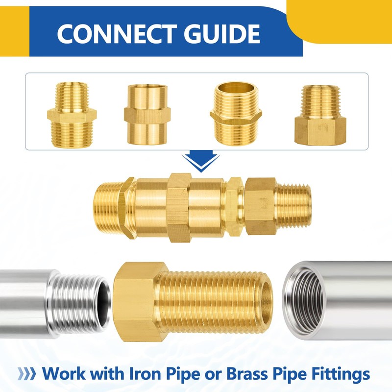 2-PACK GUOFIS Brass Pipe Fittings Female Adapter,1/2"Female x1/2" Male Extension