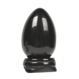 Justinstones Natural Black Obsidian Gemstone Egg Crystal Healing Chakra Meditation Home Office Decor Stone with Stone Stand