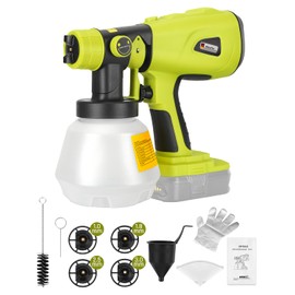 WaxPar Cordless Paint Sprayer Compatible with Ryobi 18V Battery, 200W HVLP Paint Gun 18V Paint Sprayer with Brushless Motor, 4 Copper Nozzles for DIY Fence Chairs Painting