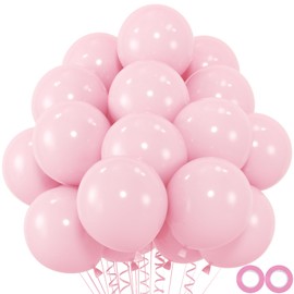 100pcs Pastel Pink Balloons, 12 inch Light Pink Latex Party Balloons Helium Quality for Baby Shower, Wedding, Valentine's Day Party Decoration (with 66ft Ribbon)…