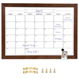 Dry Erase Monthly Calendar Whiteboard, Magnetic White Board for Wall,Brown