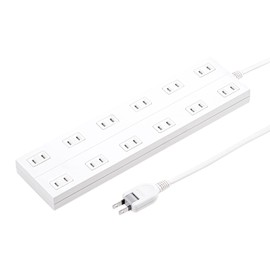 Sanwa Supply TAP-2312-3W Power Supply Tap, 12 Outlets, 2P, 3 Meters, Magnet Back, Dust Proof Shutter, Swing Plug, White