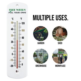 Thermometer World Greenhouse Thermometer 240 mm Classic Garden Thermometer Gift For Outdoor Use In Garden Greenhouse Shed Allotment Accessories Ideal Gardening Gift (Free weeds, pull your own), White
