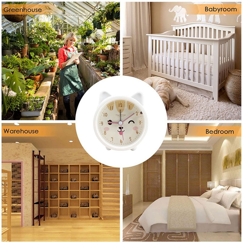 Children Cute Animal Dog/Cat Alarm Clock Silent Non-Ticking Quartz Desk