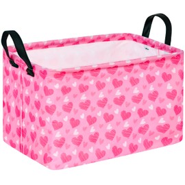 MAIZMZ Girls Storage Basket Heart Print Storage Cube for Women, Closet Shelf Organizer Bins Empty Gift Basket with Handles Girls Nursery hamper Kids Toys Books Box Room Deco