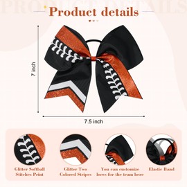 DEEKA 8" Softball Cheer Bows with Glitter Stitching Thread Cheerleader Bows Ponytail Holder for Softball Team Girls Pack of 12 (Black+ Glitter Red/White)