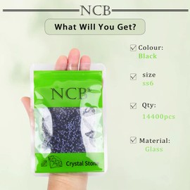 NCB 14400pcs Hotfix Crystal Rhinestones for Clothes Crafts, Hot Fix Bulk Flatback Crystals, Iron on Hotfix for DIY Decoration 100 Gross (Black, ss6/14400pcs)