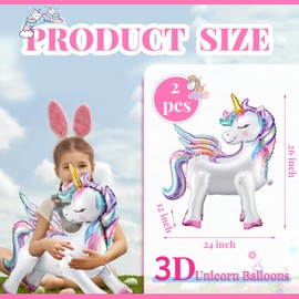 Foilswirl 2 Pcs 26 Inch Self Standing Unicorn Balloons 3D Rainbow Unicorn Party Supplies Foil Decorations for Themed Party Wedding Engagement