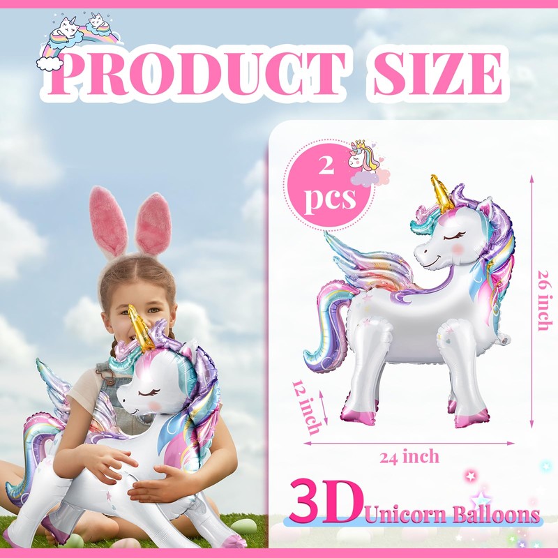 Foilswirl 2 Pcs 26 Inch Self Standing Unicorn Balloons 3D
