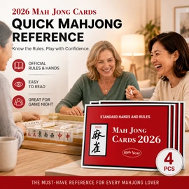 2026 Mahjong Rules & Hands Reference Cards for Game Night – 4-Pack Quick Guide for Players & Clubs