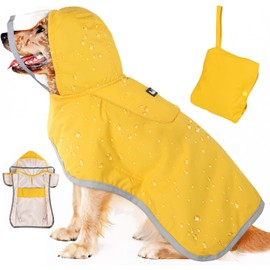 SlowTon Impermeable para Perros, Transparente Doble Capa Capucha, Impermeable para Perro con Rayas Reflectantes y Bolsillo de Almacenamiento, para Per