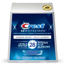Crest 3D Whitestrips Supreme Bright At-home Teeth Whitening Kit, 21 Treatments, 28 Levels Whiter