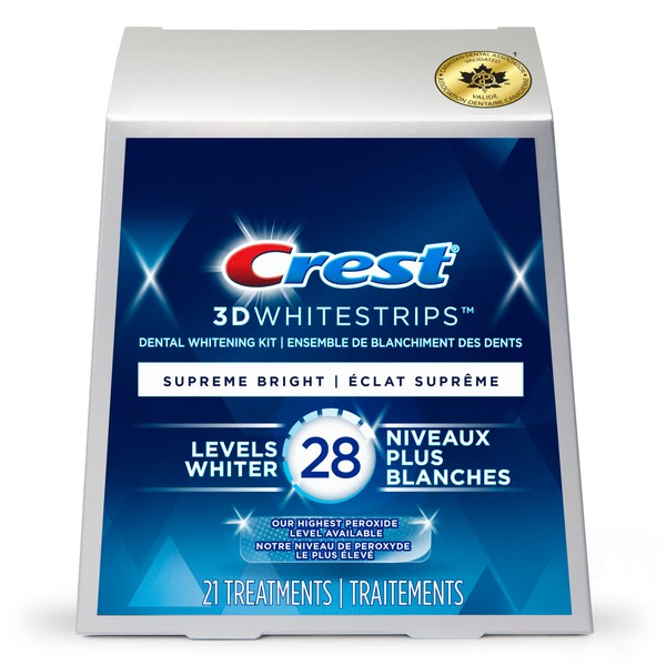 Crest 3D Whitestrips Supreme Bright At-home Teeth Whitening Kit, 21 Treatments, 28 Levels Whiter