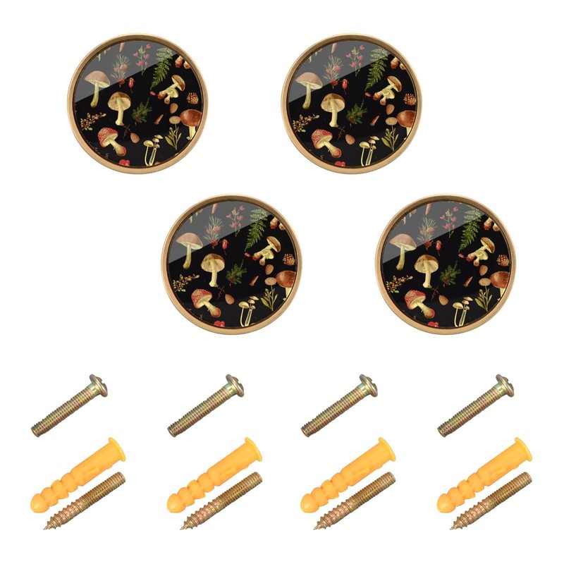 YETTASBIN Forest Mushroom Cabinet Knobs 4 Pack, Round Drawer Dresser