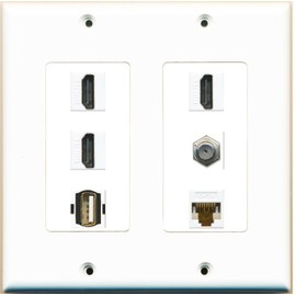 RiteAV (2 Gang Decorative 3 HDMI Coax Cat6 White USB A-A Wall Plate White
