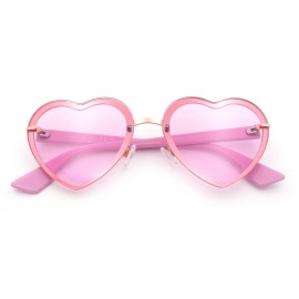 SA106 Womens Retro Rimless Heart Shape Metal Rim Sunglasses - Gold Pink - Pink
