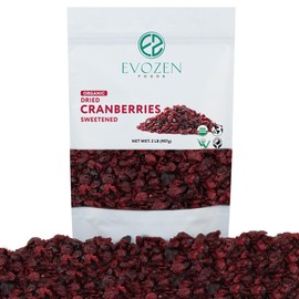 EvoZen Foods Organic Dried Cranberries Sweetened, Non-GMO, Certified Kosher, Vegan Verified, Great Healthy Snack (2 Pound)